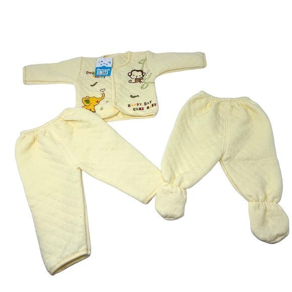 4 Piece NEW Baby Set - Quilted Jacket, 2 pair Pants, & Bib - Size 3 Month - Picture 2 of 6